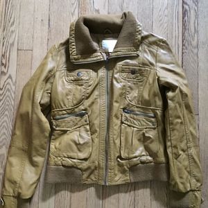 SALE: Mustard Yellow Faux Leather Bomber Jacket